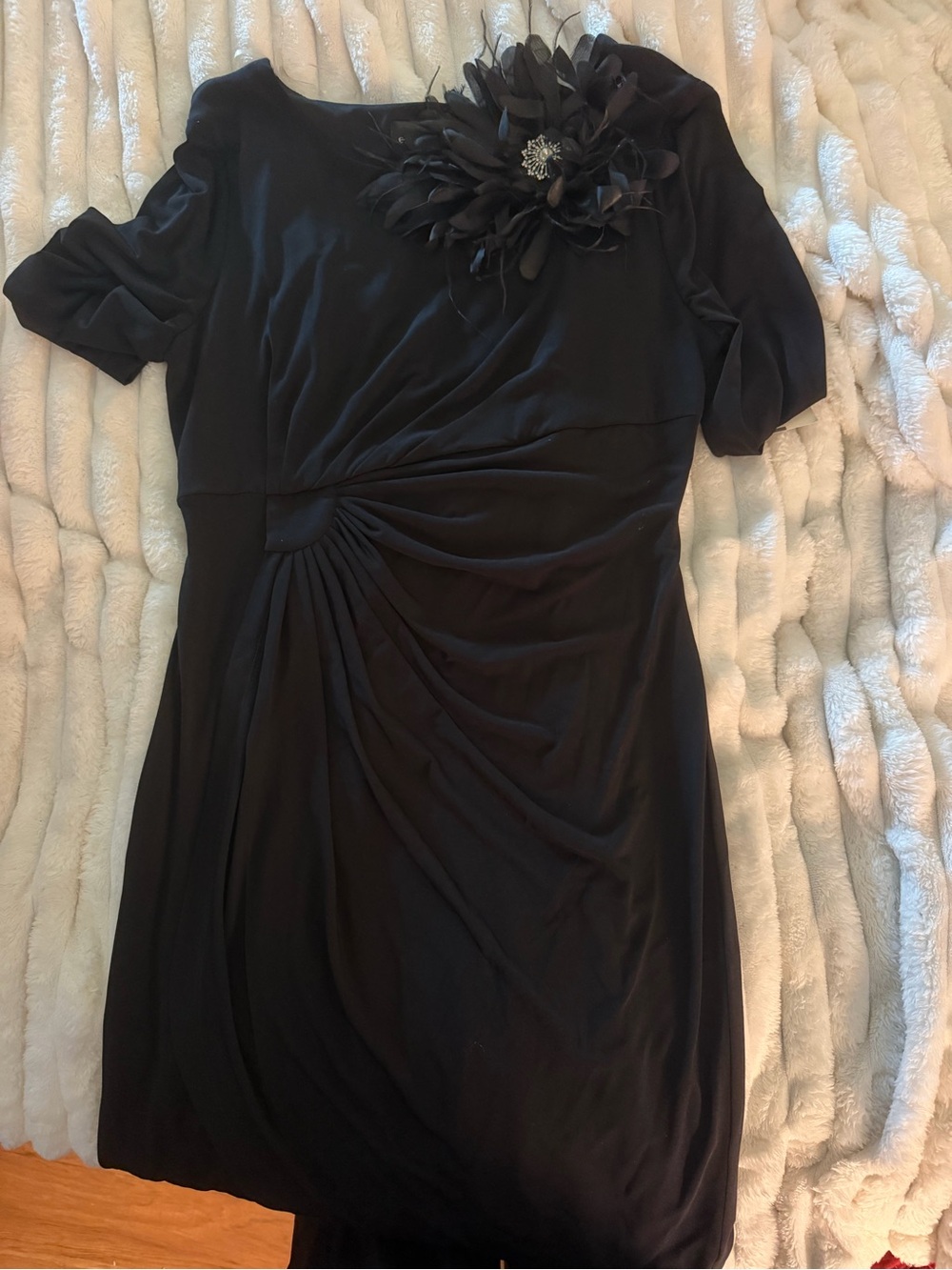 connected apparel Black Midi Dress with Floral Accent
